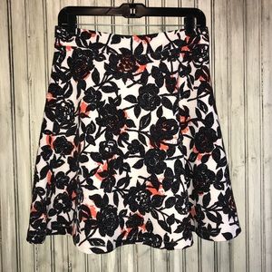 Ann Taylor Black, White & Orange Floral Skirt